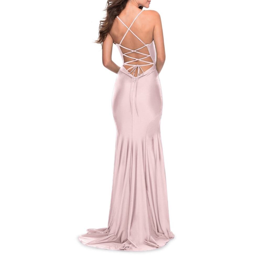 La Femme 28518 Formal Prom Dress Mauve Jersey Column Strappy Gown Size 4